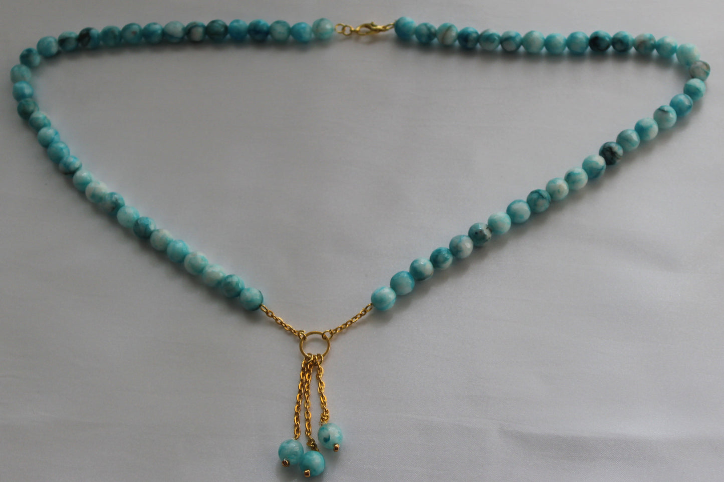 Handmade Natural Stone Necklace with Gold Chain Tassel