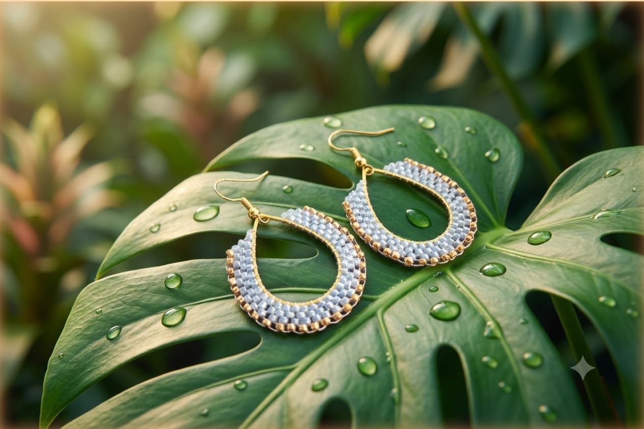 Ocean Mist Beaded Teardrop Earrings