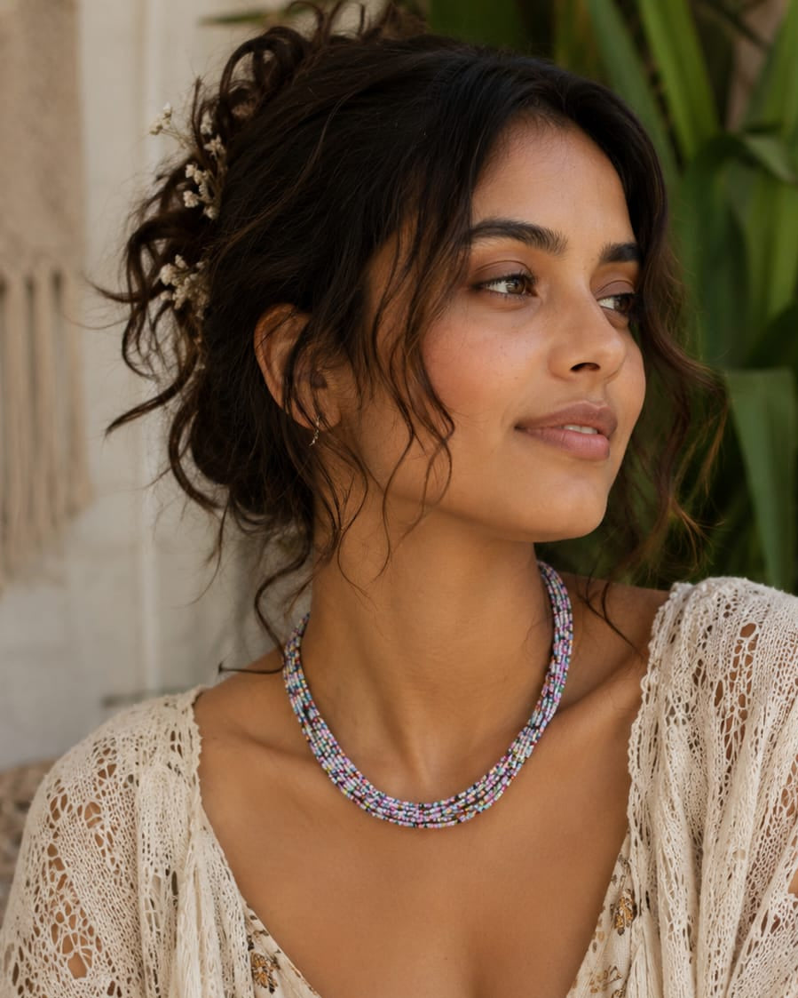 Pastel Harmony Beaded Necklace – Handmade Multicolor Seed Bead Choker