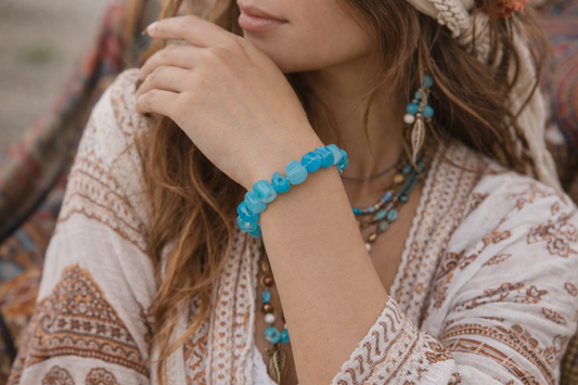 Sky Blue Agate Bead Bracelet 