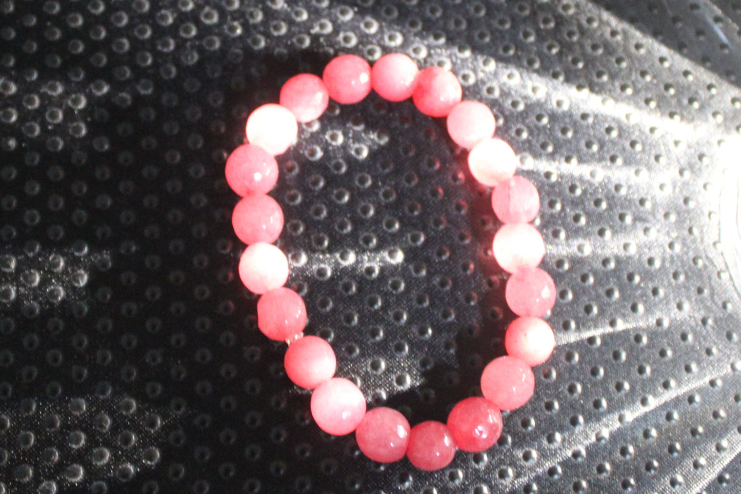 Rose Pink Natural Round Jade Agate Beaded Bracelet – Handmade Stretch Bracelet