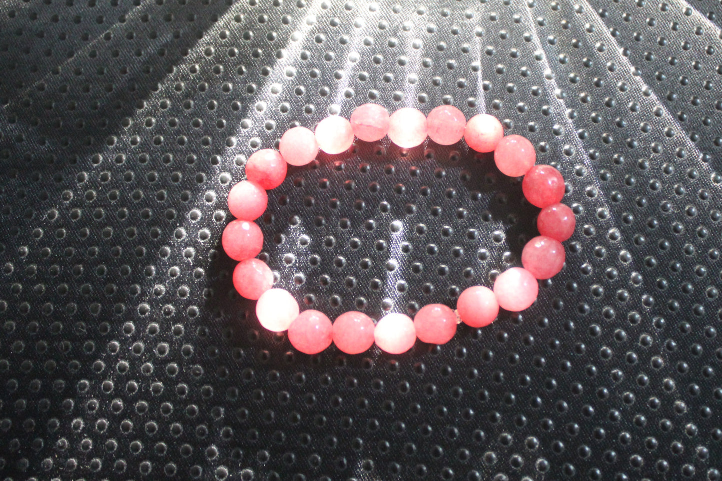 Rose Pink Natural Round Jade Agate Beaded Bracelet – Handmade Stretch Bracelet