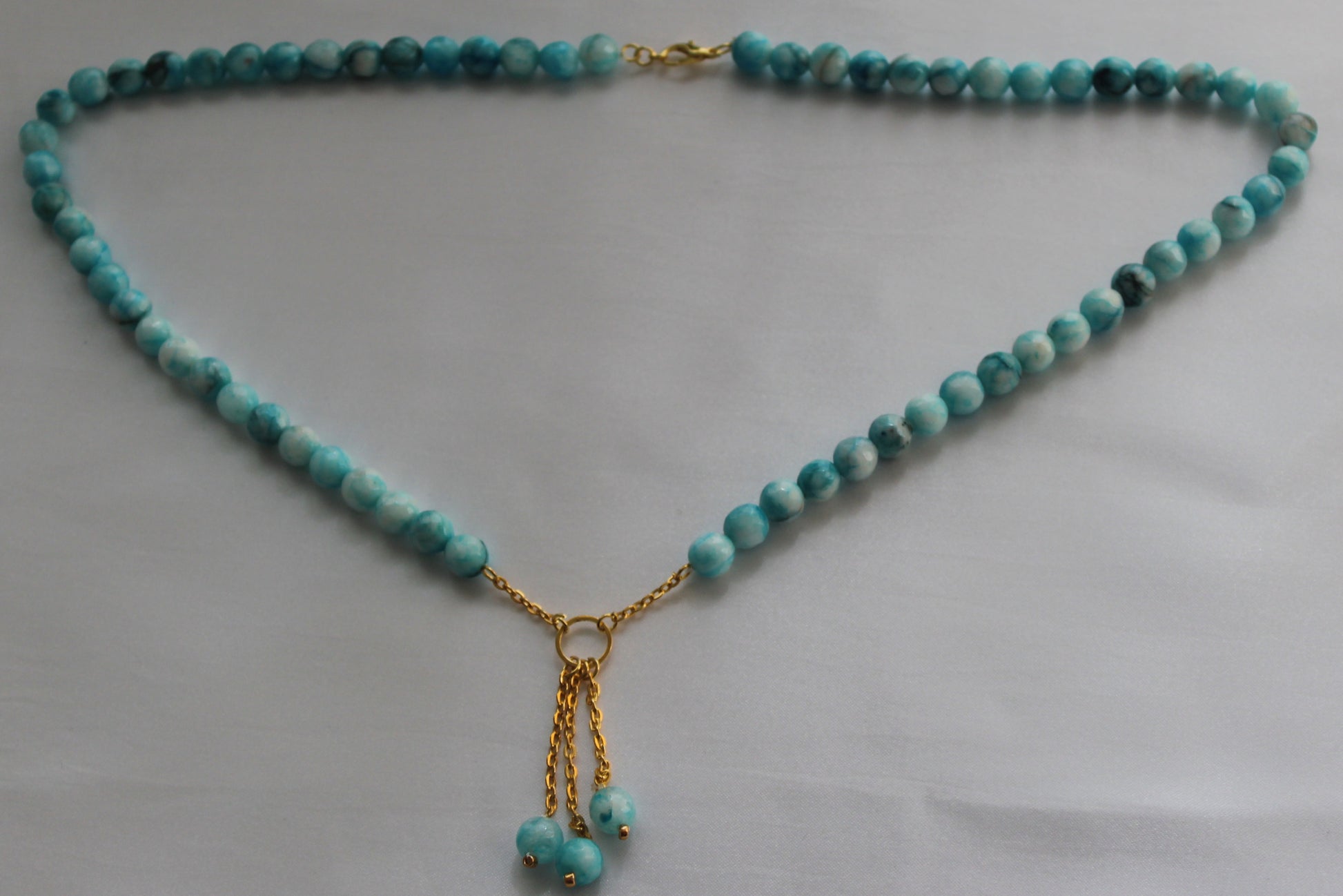 Handmade Natural Stone Necklace with Gold Chain Tassel