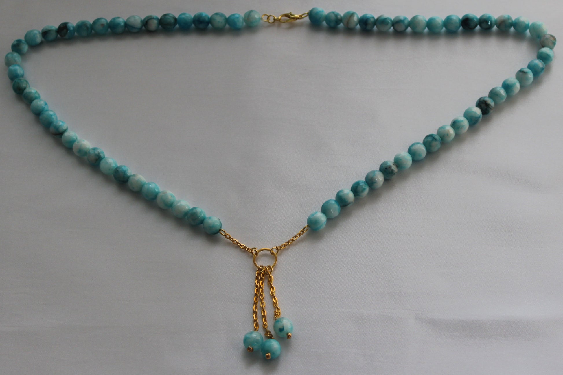 Handmade Natural Stone Necklace with Gold Chain Tassel