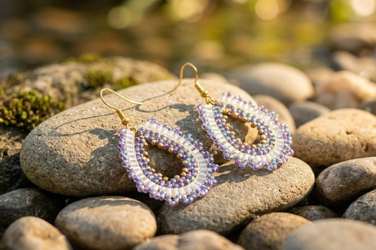 Lavender Crystal Teardrop Beaded Earrings